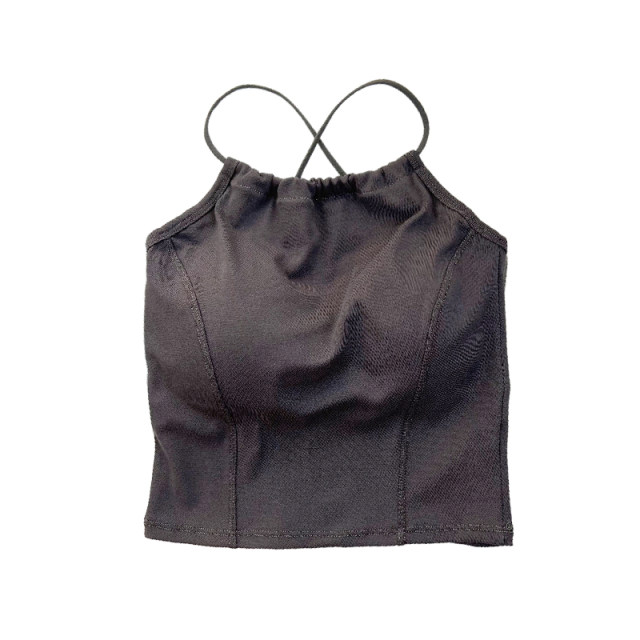 American halter neck halter vest for women in summer wear with chest pad beautiful back and inner black hot girl short top