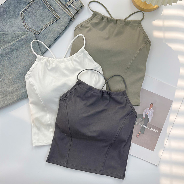 American halter neck halter vest for women in summer wear with chest pad beautiful back and inner black hot girl short top