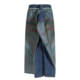 Wrapped double-sided wear art design printing washing and old denim zipper splicing straight long skirt trendy
