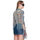 Niche design sense ripped lace perspective denim printed shirt female hottie sleeve hollow top for women