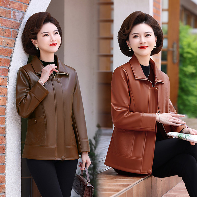 Haining genuine leather leather jacket new spring, autumn and winter middle-aged and elderly women's sheepskin mother's leather jacket leather jacket leather jacket casual