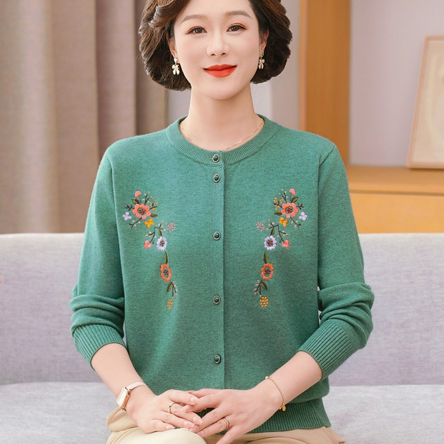 Middle-aged and elderly women's autumn sweaters, cardigans, mother's coats, grandma's spring and autumn knitted sweaters