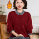 Mom's new autumn clothing, Western-style knitted sweaters, velvet thickened jackets, middle-aged and elderly women's autumn and winter fashionable large size tops