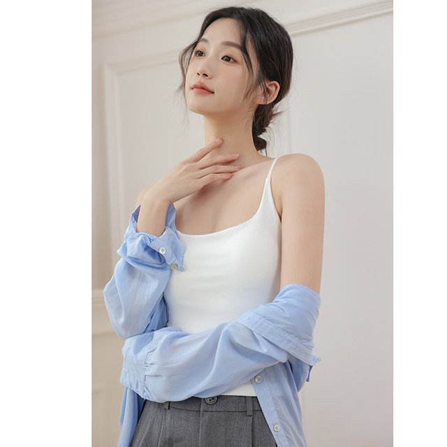 Modal beautiful back traceless small suspender vest for women ice ribbon chest pad short inner bottom strap strap underwear top
