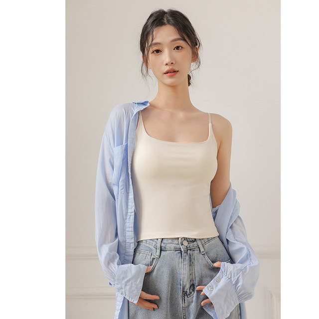 Modal beautiful back traceless small suspender vest for women ice ribbon chest pad short inner bottom strap strap underwear top
