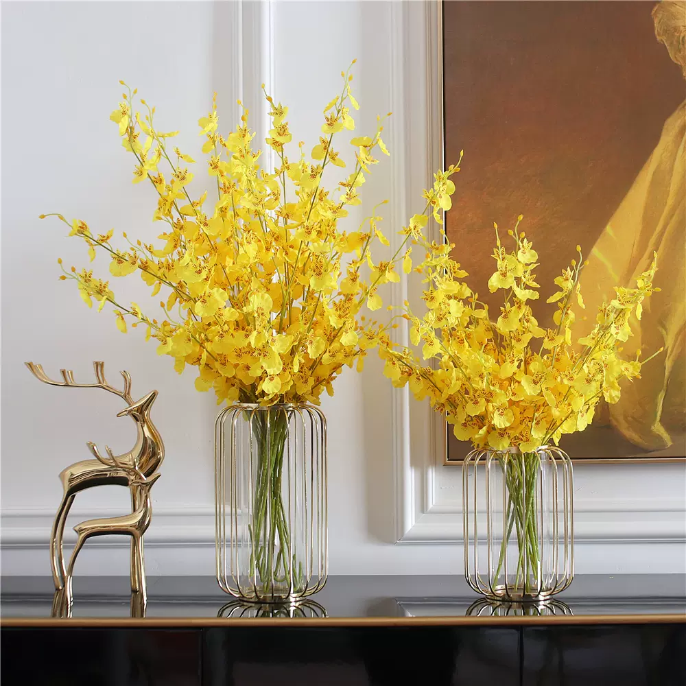 跳舞兰仿真花花束高品质黄色假花艺轻奢客厅装饰摆件餐桌