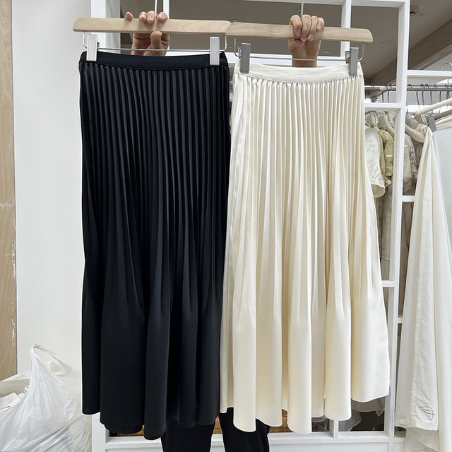 Good texture acetic acid satin draped pleated skirt European 2025 new accordion pleated a-line fishtail mid-length skirt
