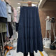 Forest sweet solid color spliced ​​and pleated A-line skirt for women 2025 spring new mid-length fluffy cake skirt