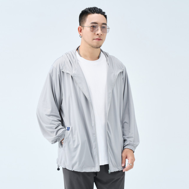Half ink large size men's hooded sun protection clothes for men 2025 summer new ice silk cool sun protection clothes jacket