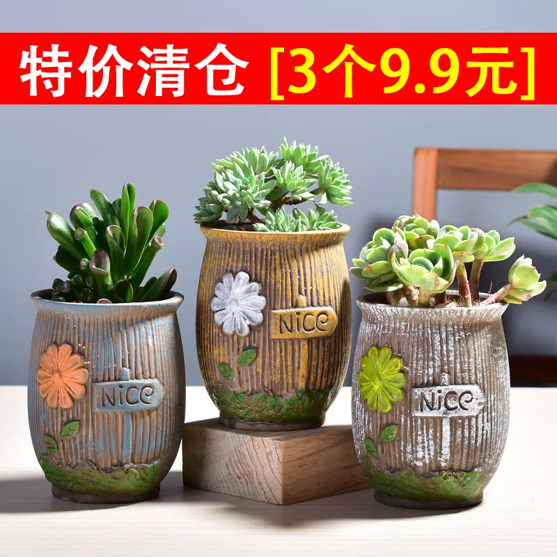 多肉花盆多肉植物花盆粗陶陶瓷盆器简约素烧紫砂