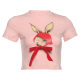 
Pink sweet and spicy cartoon rabbit printed round neck slim and versatile sexy short-sleeved shoulder T-shirt women's dopamine top