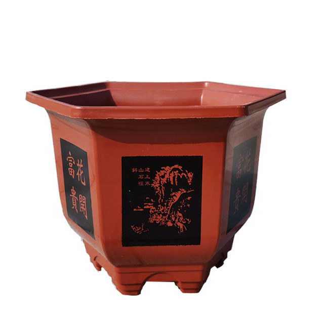 Retro hexagonal thickened flower pot plastic bonsai orchid pots and thick balcony household gardening with tray
