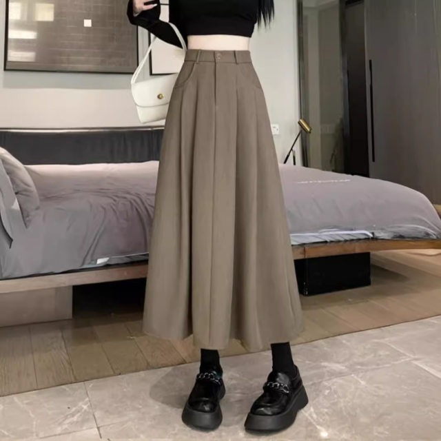 
On-white suit fabric skirt for women in spring and summer versatile drooping casual A-line skirt high-waisted slim mid-length skirt