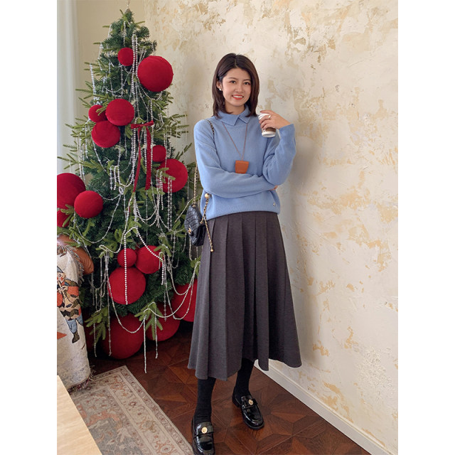 Princess Zilulai folding fan~ versatile mid-length high-waisted A-line pleated skirt 06X