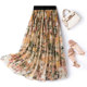 Silk skirt summer elastic waist skirt mulberry silk long skirt fairy skirt print high waist cover flesh to make you look thin