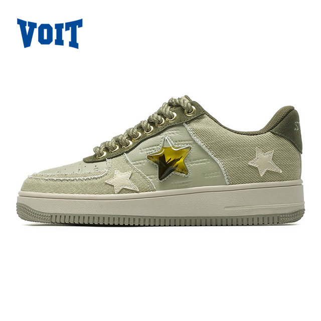 VOIT thick-soled height-increasing white shoes for men Air Force One star shoes trendy versatile casual denim sneakers for women