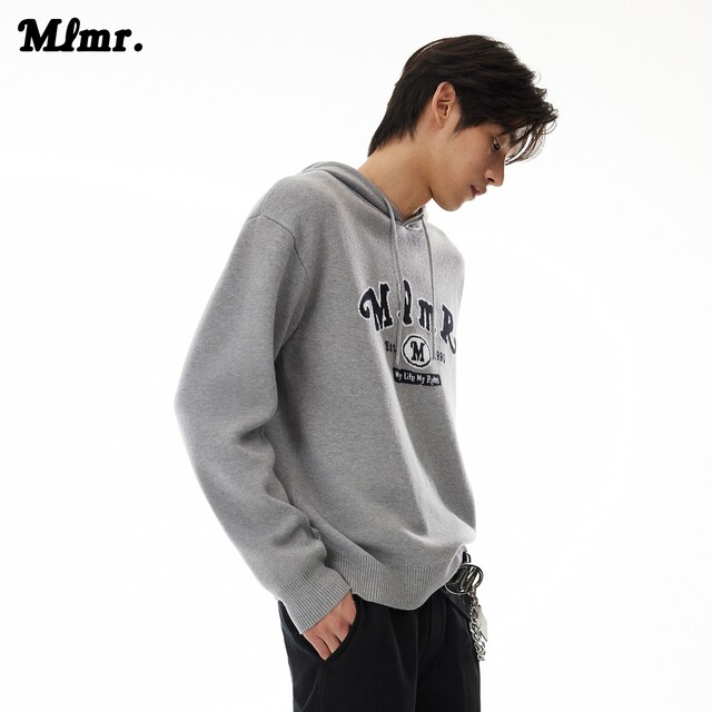 Mlmr autumn loose comfortable chest retro library pattern drawing hooded design knitwear sweater men's same paragraph
