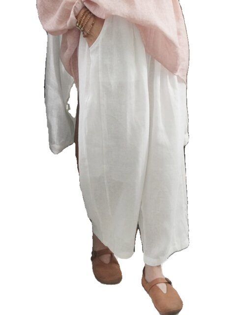 Chenyu high-quality white pure ramie pants for women's summer double-layer nine-point trousers thin loose large size literary and casual