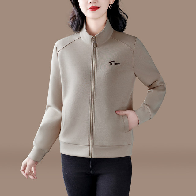 Middle-aged women's autumn jacket 2025 new spring and autumn stand collar casual top mother short jacket sweatshirt cardigan