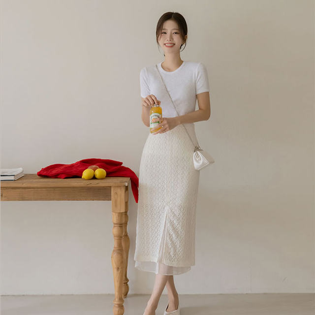 Fashion uprising Korea sweet 2025 spring and summer high luxury lace slit zipper skirt od25031208
