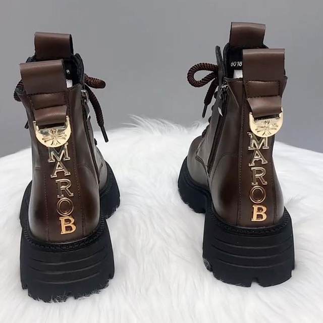 Genuine leather thick-soled Martin boots for women 2025 autumn and winter new style plus velvet to keep warm British style versatile internet celebrity popular short boots