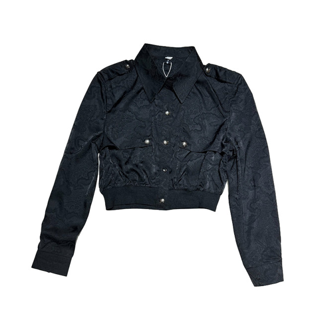 Short jacket for women 2025 spring new high-end printed satin slim black jacket design top