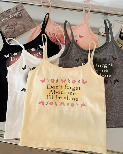 Pure desire, sweet girl letter printing strap vest with chest pad hot girl, wears short sleeveless tops
