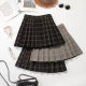 Pleated skirt female autumn and winter hair grid skirt high waist tight large size A -line skirt Short models thin winter skirt
