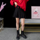 High -waisted pleated skirt Female A -character is thin autumn and winter elastic loose short skirt Black umbrella skirt design feels letters