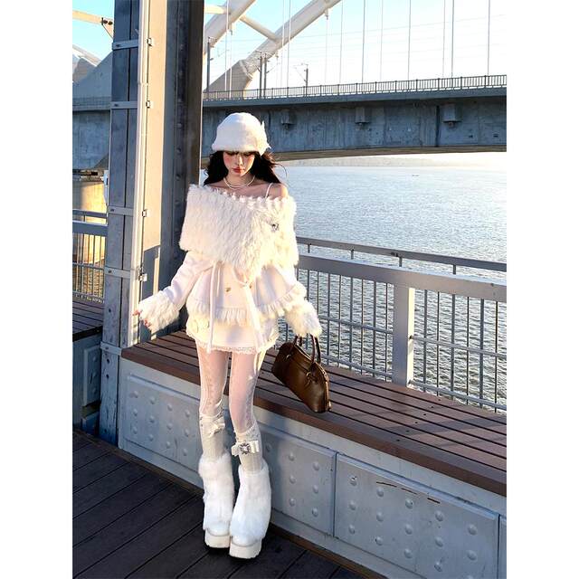 Nanlixiang Beidao Moonlight #One-shoulder Korean lazy style jacket for women in autumn and winter long-sleeved slim and age-reducing top