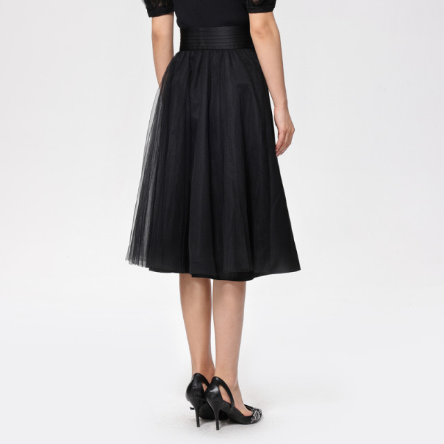 Piaole nets skirt female 2024 summer new commute temperament high waist high waist thin vertical fold mid skirt