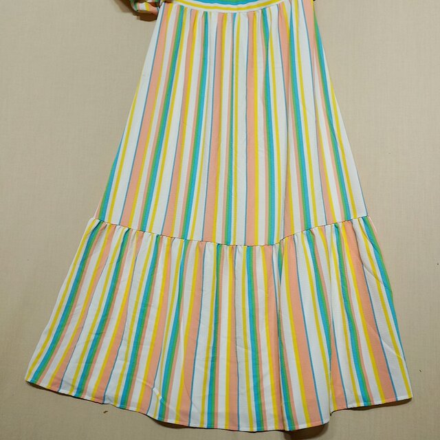 Foreign trade Original Women's Fashion Summer New Seven Color Striped Waist Limited Short -Shop Short -sleeved Long Skirt Women's Dress