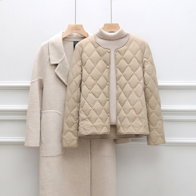 Thin down jacket for women with round neck short 2025 autumn and winter new liner V-neck slim fit warm bottom