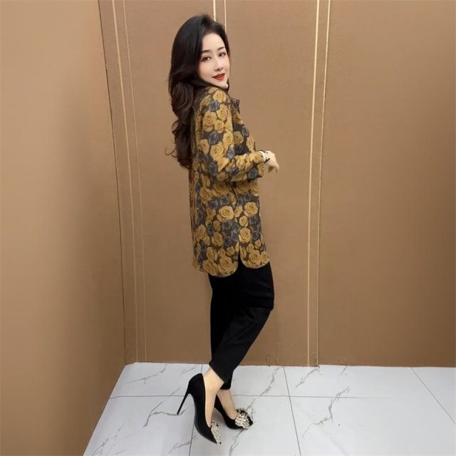 Spring and Autumn loose casual air cotton fashionable mid-length shirt large size loose floral elastic windbreaker jacket

