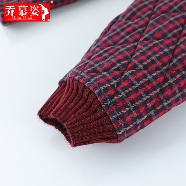 
Middle-aged and elderly women's clothing, mother's autumn and winter clothing, cotton padded jacket, grandma's pure cotton plaid thin cotton coat, old lady's coat