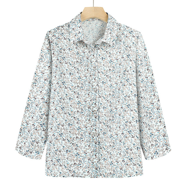 Pure cotton shirt for women, elderly women's clothing, mother's cotton shirt, grandma's clothing, spring clothing, old lady's summer clothing tops