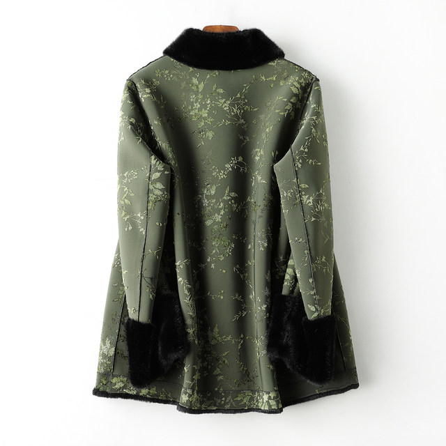 New Chinese style mom winter fur coat for women luxury jacquard Tang suit middle-aged and elderly gold mink velvet fur one-piece coat