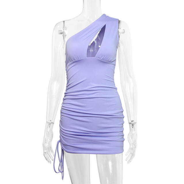 
Amazon summer one-shoulder sleeveless hip skirt 2024 European and American sexy hollow slanted collar dress single piece