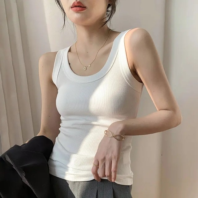 U -collar Modal threaded suspender vest ladies wear inside 2024 new summer spring and autumn sleeveless T -shirt top
