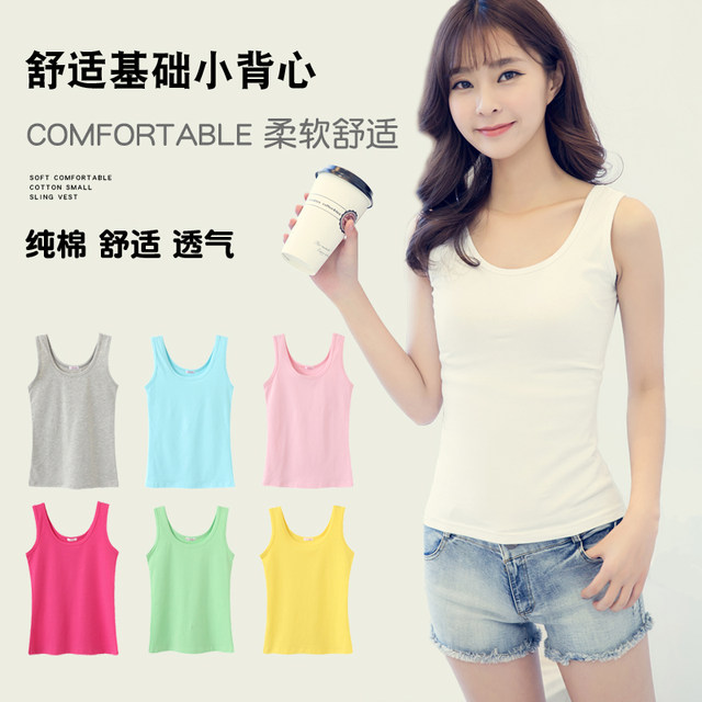 Sling vest female pure cotton cotton summer black and white short slim knitted sleeveless bottoming shirt sexy outside students
