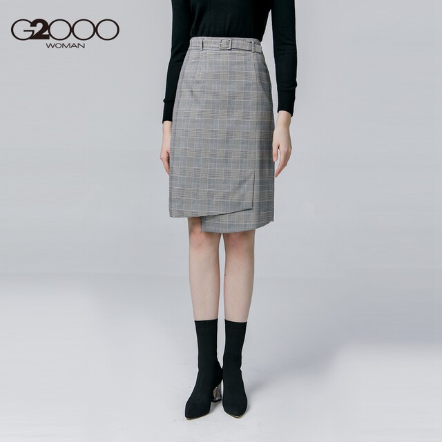 G2000 women's fashionable plaid skirt spring and summer irregular high-waist retro splicing midskirt