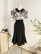 Ink printing doll collar puff sleeve chiffon shirt short-sleeved shirt women's summer design niche fashionable shirt top
