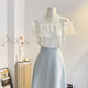 Spliced ​​French round neck short-sleeved shirt for women 2025 summer bow design niche chiffon shirt top