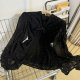 Sequin polka dot black lace-up bow chiffon shirt women's 2025 spring design lantern sleeve shirt top
