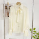 2025 Spring New Style Gentle Temperament Bow Shirt Women's Design Female Fashionable Flag Sleeve Mermaid Top