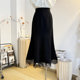 Lace spliced ​​black fishtail skirt for women in spring and summer mid-length A-line high-waisted hip skirt to make them look slim and elegant long skirt