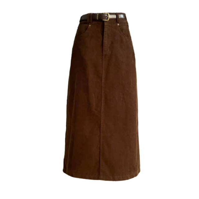 Retro corduroy skirt for women 2024 autumn and winter medium-length high-waist straight skirt for back slit casual temperament skirt