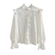 White fungus lace stand-up collar long-sleeved shirt for women 2025 spring design layered shirt sweet temperament top