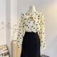 Lace-up bow polka dot chiffon shirt for women 2025 spring new French temperament polka dot printed long-sleeved shirt top