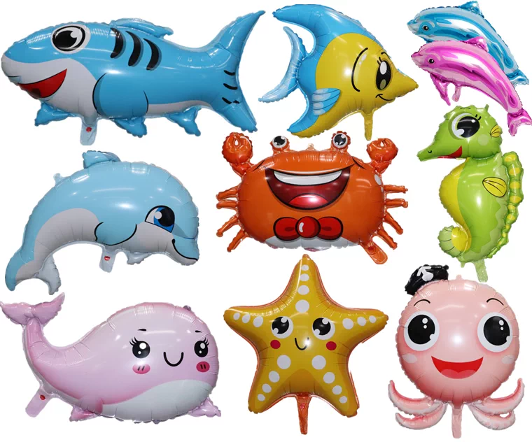 爆款q版海洋生物铝膜气球可爱卡通造型铝箔气球海豚海马